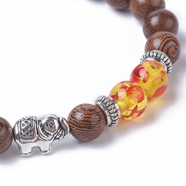 

PandaHall Dyed Wood Round Beads Stretch Bracelets, with Resin Beads, Tibetan Style Antique Silver Plated Alloy Elephant Beads & Spacer Beads...