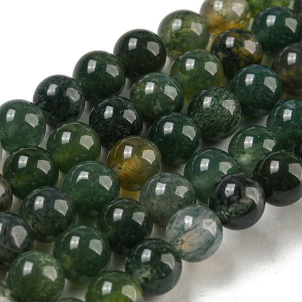 Natural Moss Agate Round Beads Strands