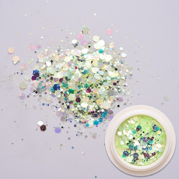 

PandaHall Holographic Nail Glitter Powder Flakes, Hexagons Nail Sequins for DIY Design Manicure Nail Art, Light Green, 1~3.5x1~3.5mm, about...