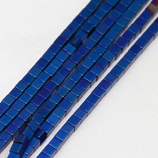 

PandaHall Electroplate Non-magnetic Synthetic Hematite Beads Strands, Frosted, Cube, Grade A, Blue Plated, 2x2x2mm, Hole: 1mm, about...