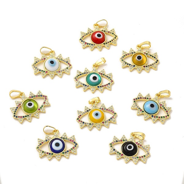 

PandaHall Rack Plating Brass Micro Pave Colorful Cubic Zirconia Pendants, with Handmade Evil Eye Lampwork, Cadmium Free & Lead Free..., Multicolor