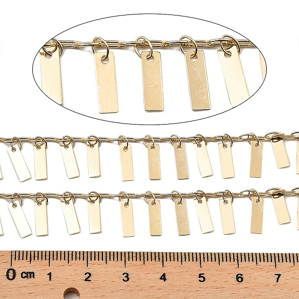 

PandaHall Rack Plating Brass Link Chains, with Rectangle Charms, Long-Lasting Plated, Soldered, with Spool, Light Gold, 10x3x0.2mm, about...