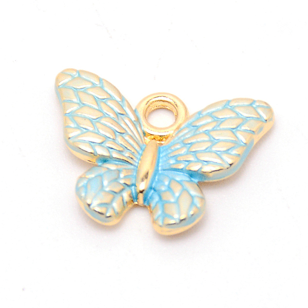 

PandaHall Alloy Enamel Pendant, Butterfly, Cadmium Free & Lead Free, Light Gold, Cyan, 13x17.5x2.5mm, Hole: 2mm Alloy+Enamel Butterfly Cyan