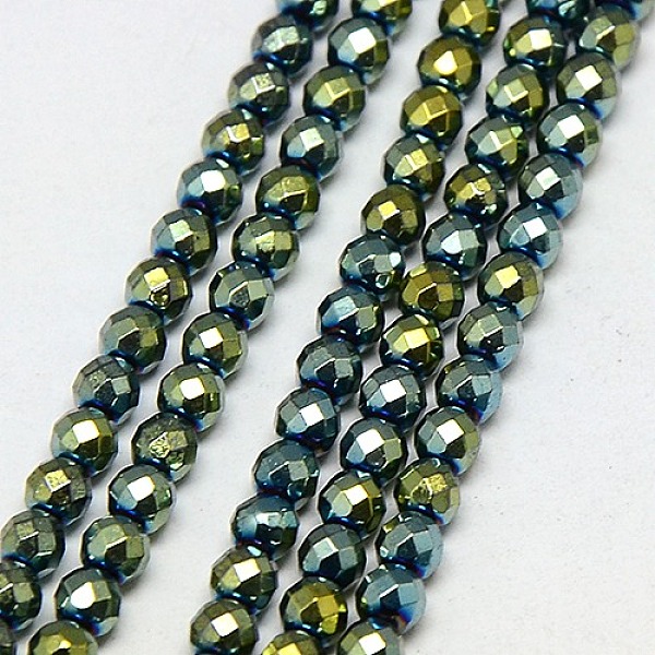 

PandaHall Electroplate Non-magnetic Synthetic Hematite Beads Strands, Faceted, Round, Grade A, Green Plated, 4mm, Hole: 1mm, about...