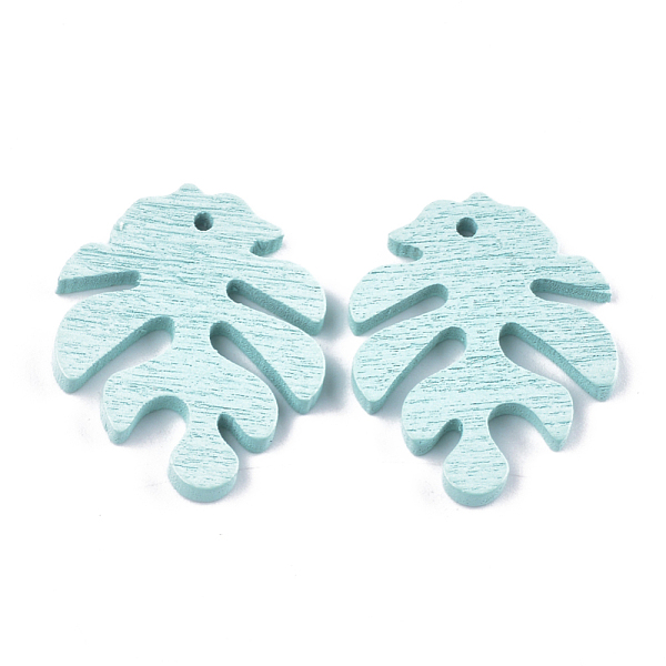 

PandaHall Painted Poplar Wood Pendants, Tropical Leaf Charms, Monstera Leaf, Pale Turquoise, 30x24x2.5~3mm, Hole: 1.5~2mm Wood Leaf Cyan