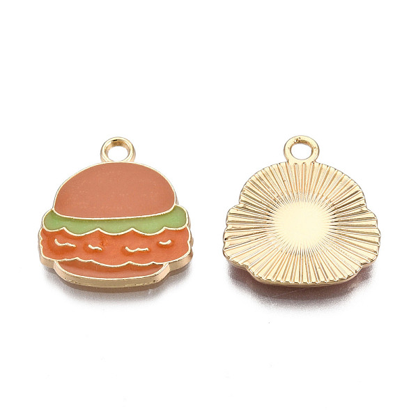 

PandaHall Eco-Friendly Zinc Alloy Pendants, with Enamel, Cadmium Free & Nickel Free & Lead Free, Hamburger, Light Gold, Camel, 18x16x2mm..., Brown