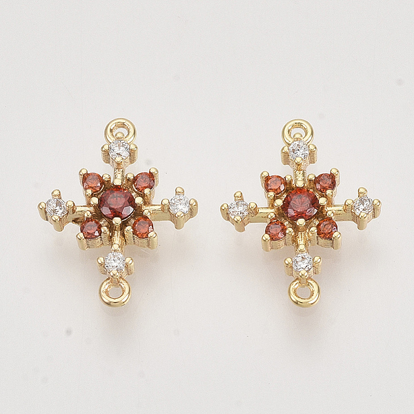 

PandaHall Brass Cubic Zirconia Links connectors, Real 18K Gold Plated, Snowflake, Nickel Free, Red, 13x10x2.5mm, Hole: 0.8mm Brass+Cubic...