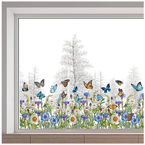 

PandaHall GORGECRAFT 118x39cm Floral Window Decals Green Grass Daisy Flowers Butterfly Window Clings Transparent Stained Window Sticker Non...