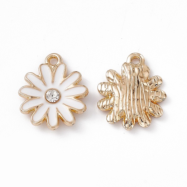 

PandaHall Alloy Rhinestone Pendants, Enamel Style, Light Gold, Chrysanthemum Charm, White, 17x14x2.5mm, Hole: 1.5mm Alloy Rhinestone+Enamel...