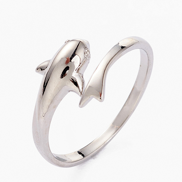 

PandaHall Brass Cuff Rings, Open Rings, Dolphin, Platinum, US Size 6, Inner Diameter: 17.2mm Brass