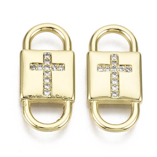

PandaHall Brass Micro Pave Clear Cubic Zirconia Links Connectors, Nickel Free, Lock with Cross, Real 16K Gold Plated, 22x10x2mm, Hole: 6x4mm...