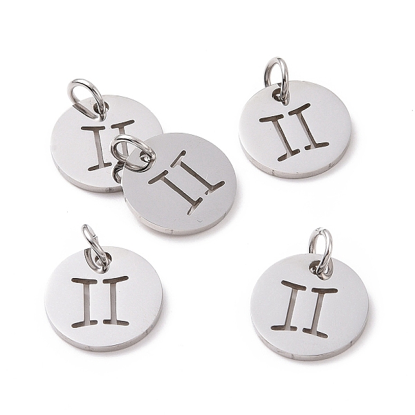 

PandaHall 304 Stainless Steel Charms, Flat Round with Constellation/Zodiac Sign, Gemini, 12x1mm, Hole: 3mm 304 Stainless Steel Gemini