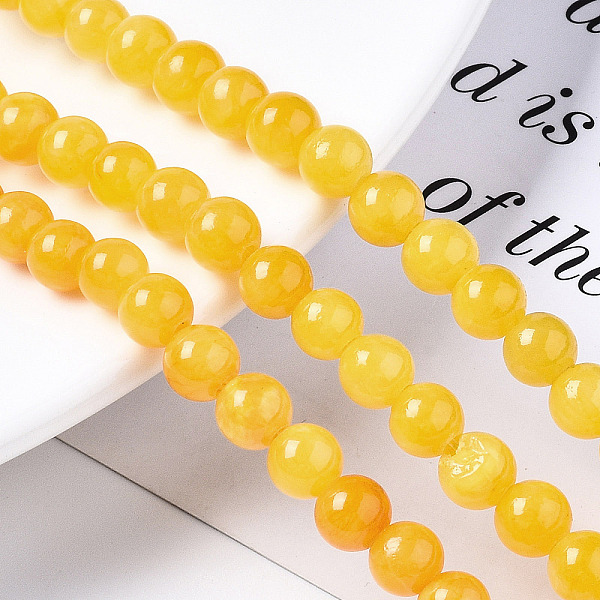 Chapelets de perles de pierres en jade jaune teinte