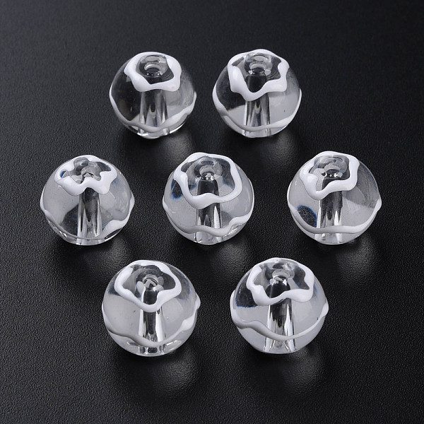 

PandaHall Transparent Glass Enamel Beads, Round with Wave, White, 12.5~14x12x11.5mm, Hole: 1.6mm Glass Round White