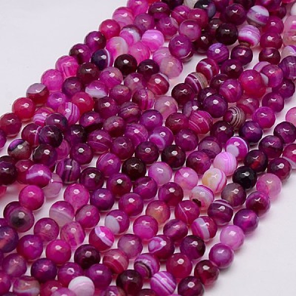 

PandaHall Natural Striped Agate/Banded Agate Beads Strands, Faceted, Dyed, Round, Medium Violet Red, 8mm, Hole: 1mm Banded Agate Round Red