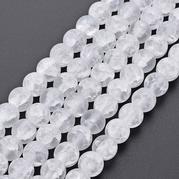 

PandaHall Crackle Glass Beads Strands, Frosted, Round, Clear, 8mm, Hole: 1.2mm, about 50~51pcs/strand, 15.35 inch(39cm) Glass Round Clear