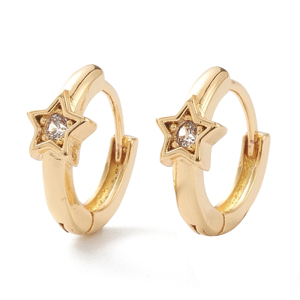 

PandaHall Brass Micro Pave Clear Cubic Zirconia Huggie Hoop Earrings, Long-Lasting Plated, Ring with Star, Real 18K Gold Plated, Clear...