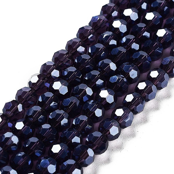 

PandaHall Electroplate Transparent Glass Beads Strands, Faceted(32 Facets), Round, Pearl Luster Plated, Indigo, 6mm, Hole: 1mm, about..., Purple