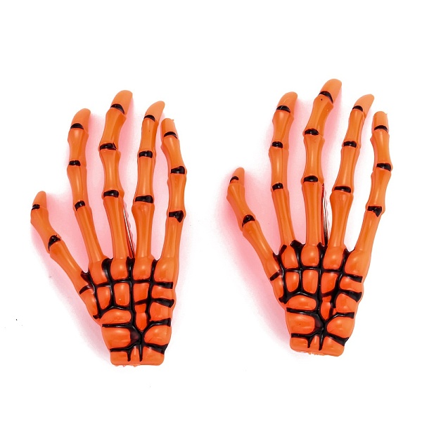 

PandaHall Halloween Skeleton Hands Bone Hair Clips, Plastic & Iron Alligator Hair Clips, Orange, 72x41x6mm Plastic Orange