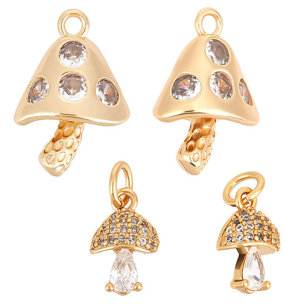 

PandaHall Beebeecraft 10Pcs 2 Styles Brass Clear Cubic Zirconia Pendants, Mushroom Charm, Real 18K Gold Plated, 11~18x7.5~12x4~8.5mm, Hole...