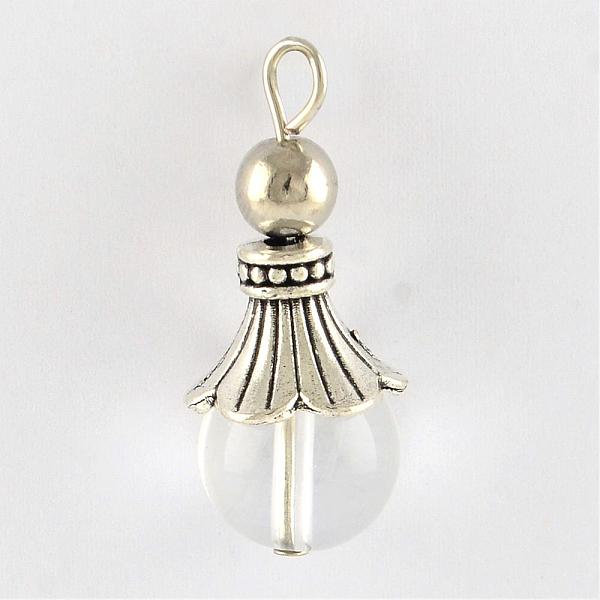 

PandaHall Natural Quartz Crystal Pendants, Rock Crystal Pendants, with Alloy Findings, Antique Silver, Snowcone, 29.5x12.5mm, Hole: 2.5mm...