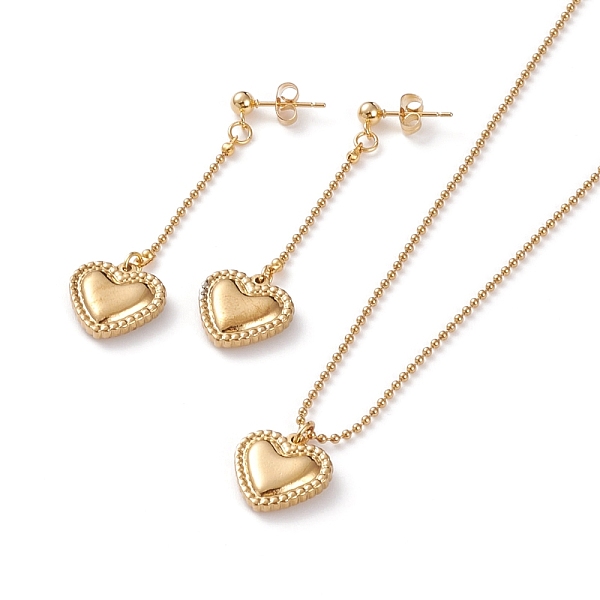 

PandaHall Pendant necklaces & Dangle Earrings Jewelry Sets, with 304 Stainless Steel Ball Chains & Stud Earring Findings, Heart, Golden...
