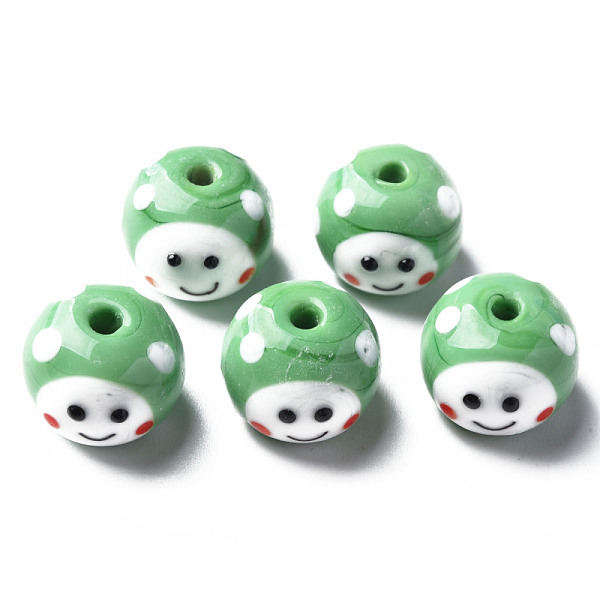 

PandaHall Handmade Lampwork Beads, Round with Cartoon Face, Medium Sea Green, 13~14x10mm, Hole: 2mm Lampwork Round