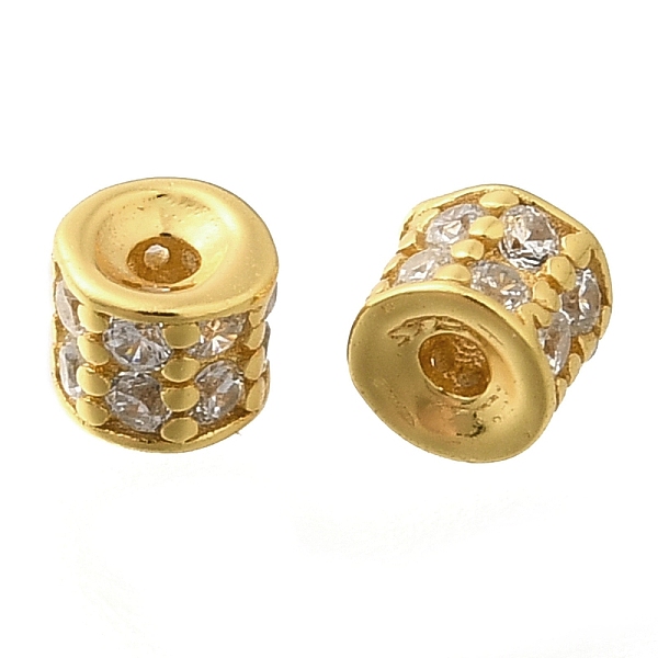 925 Sterling Silver Micro Pave Clear Cubic Zirconia Spacer Beads, Column, Real 18K Gold Plated, 3x3mm, Hole: 0.8mm