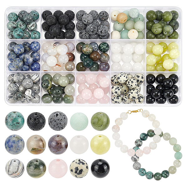 Nbeads 180 Pieza 15 Estilos De Cuentas De Piedras Preciosas Naturales Mixtas