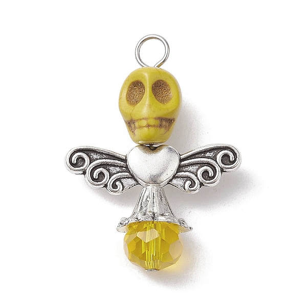

PandaHall Synthetic Turquoise & Glass Pendants, Skull Charms with Alloy Wings, Light Khaki, 32x23.5x10mm, Hole: 3.5mm Synthetic Turquoise...