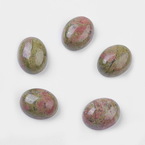 

PandaHall Natural Unakite Cabochons, Oval, Olive Drab, 10x8x4mm Unakite Oval Green