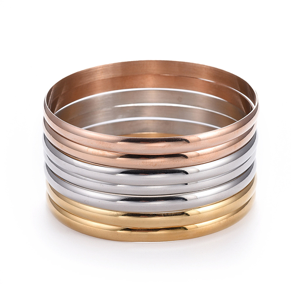 

PandaHall Fashion Tri-color 304 Stainless Steel Buddhist Bangle Sets, Multi-color, 2-5/8 inch(6.8cm), 7pcs/set 304 Stainless Steel
