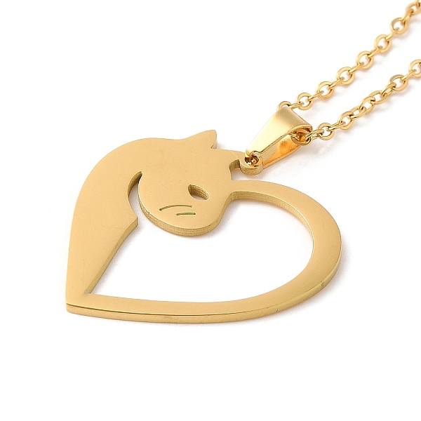 

PandaHall 304 Stainless Steel Pendant Necklaces, Hollow Heart with Cat, Golden, 17.72 inch(45cm) 304 Stainless Steel Heart