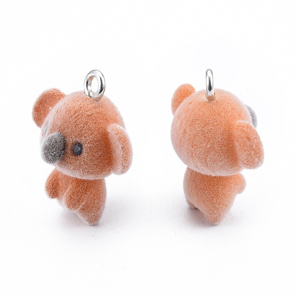 

PandaHall Opaque Resin Pendants, with Platinum Tone Iron Loops, Flocky Koala Charms, Chocolate, 26x20x14mm, Hole: 2.5mm Iron+Resin Other..., Brown