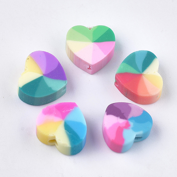 

PandaHall Handmade Polymer Clay Beads, Heart, Mixed Color, 9~10x10~11x4~5mm, Hole: 1.2~2mm Polymer Clay Heart Multicolor
