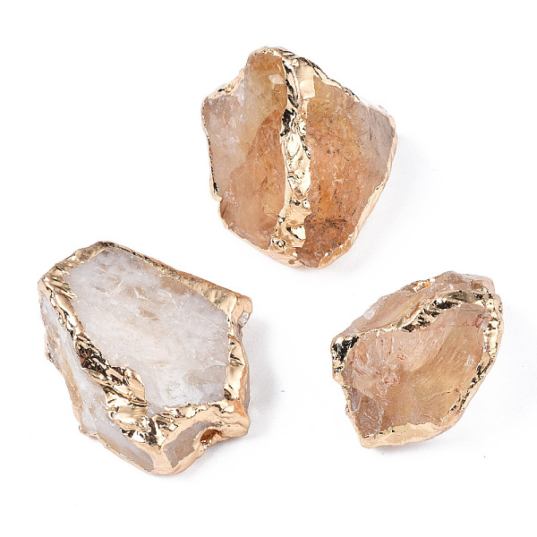 Edge Plated Natural Raw Rough Citrine Beads