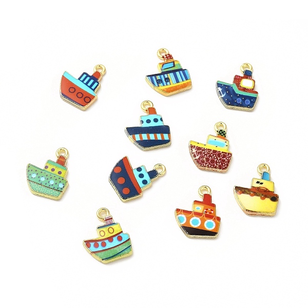 

PandaHall Rack Plating Alloy Pendants, Printed, Lead Free & Cadmium Free & Nickel Free, Ship Charm, Light Gold, Mixed Color, 18.5x15x2mm..., Multicolor
