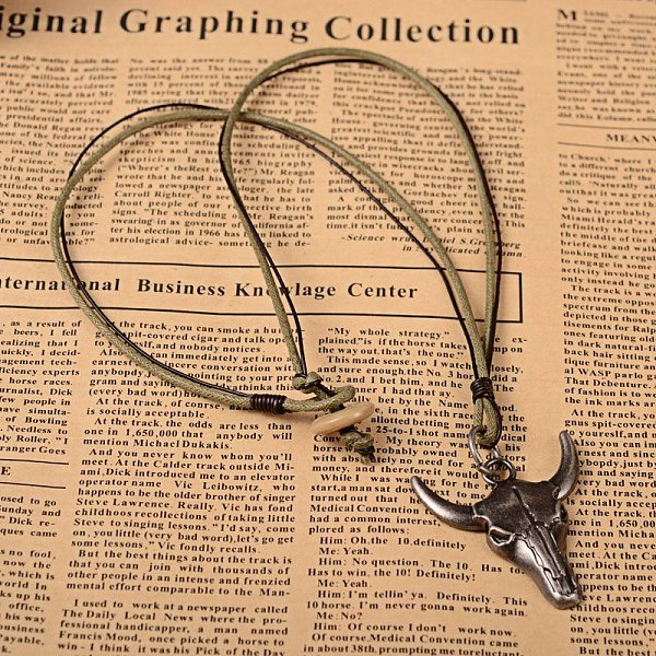 

PandaHall Vintage Leather Cord Pendant Necklaces, with Waxed Cord and Alloy Cow Head Pendants, Antique Silver, 20 inch, 3mm Alloy