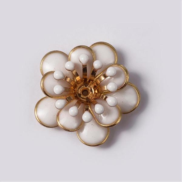 

PandaHall Flower Brass Enamel Cabochon Settings, Golden, White, Tray: 4mm, 20x7mm, Hole: 1mm Brass+Enamel Flower White