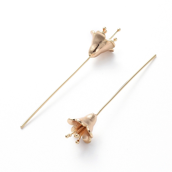

PandaHall Brass Flower Shape Head Pins, Real 18K Gold Plated, 56.2x11.5mm, Pin: 0.8mm Brass
