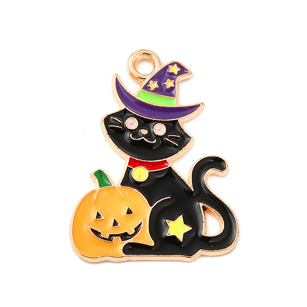 

PandaHall Halloween Theme Alloy Enamel Pendants, Light Gold, Cat Pattern, 25x19x1.5mm, Hole: 1.8mm Alloy+Enamel Cat Shape Black