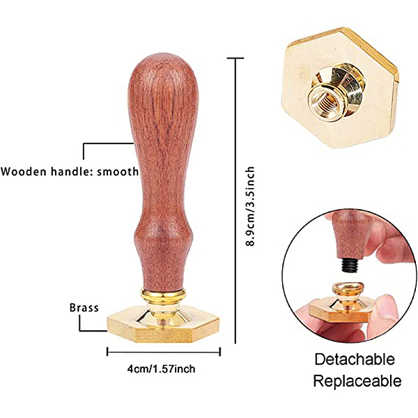 Шестигранная латунная восковая печать золотого тона с деревянной ручкой