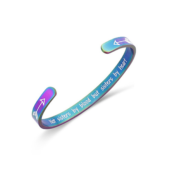 

PandaHall Stainless Steel Cuff Bangle for Women, Arrow with Word Pattern, Rainbow Color, Inner Diameter: 2-1/2 inch(6.4cm) Stainless Steel...