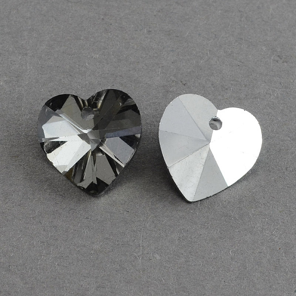 

PandaHall Heart Electroplated Glass Pendants, Silver Plated Bottom, Faceted, Gray, 14x14x8mm, Hole: 1.5mm Glass Heart Gray