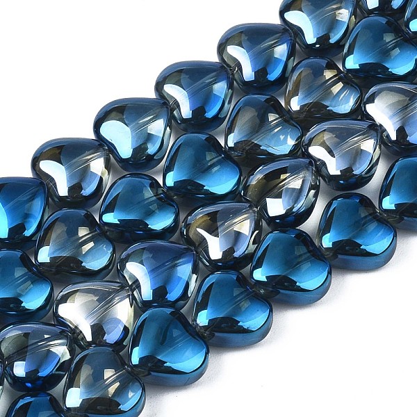 

PandaHall Electroplate Glass Beads Strands, Half Plated, Heart, Blue Plated, 9~10x10x5.5mm, Hole: 0.8mm, about 70~71pcs/strand, 25.20 inch~...
