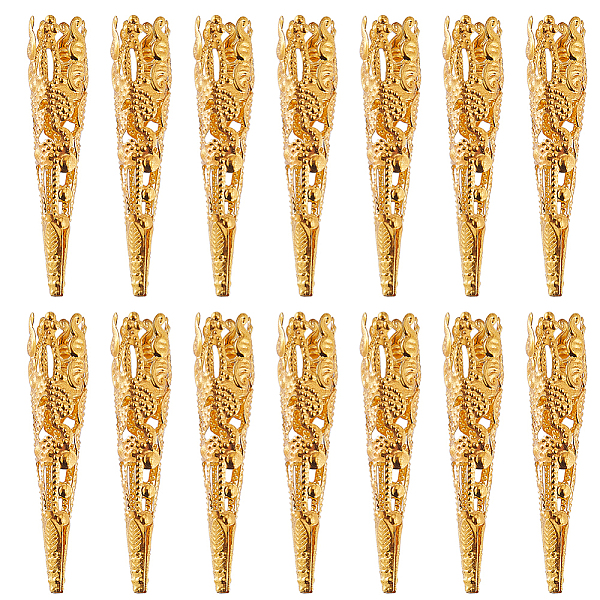 

PandaHall SUNNYCLUE 150PCS Iron Bead Cones, Golden, 42x8mm, Hole: 1mm Iron