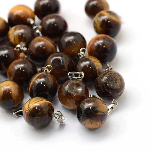 

PandaHall Round Natural Tiger Eye Pendants, with Platinum Tone Brass Findings, 17~19x13~14mm, Hole: 2x7mm Tiger Eye Round