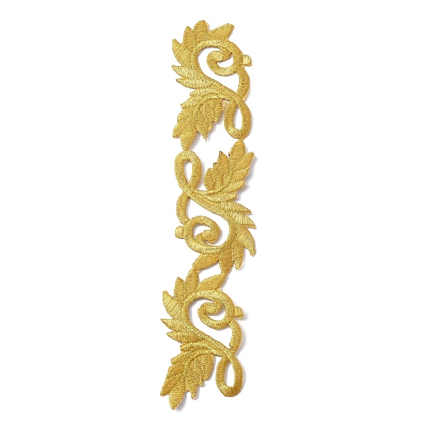 

PandaHall Leaf Computerized Embroidery Cloth Iron on/Sew on Patches, Costume Accessories, Appliques, Gold, 203x41x1mm Polyester Leaf Gold