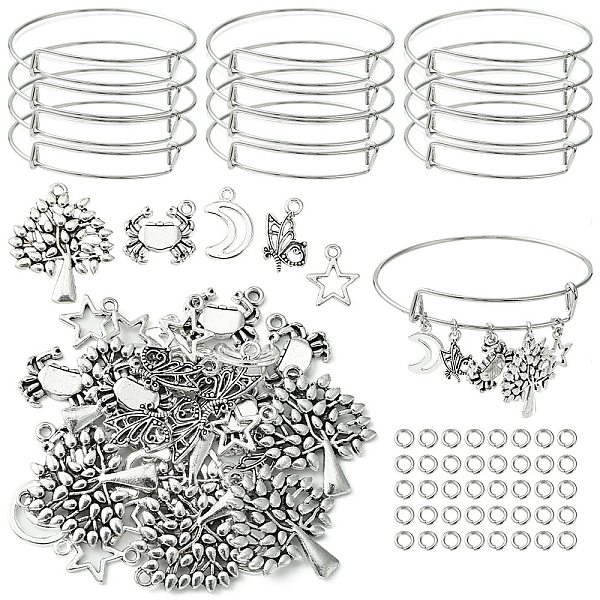 

PandaHall DIY Charm Bangle Making Kit, Including Adjustable Iron Expandable Bangle Making, Alloy Charms, Star & Crab & Butterfly & Tree...