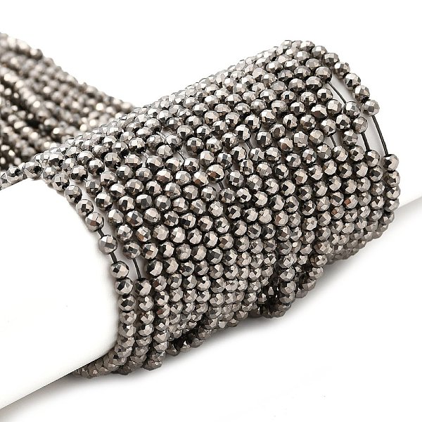 

PandaHall Electroplate Glass Beads Strands, Full Plated, Faceted Round, Silver Plated, 3x2.5mm, Hole: 0.7mm, about 149pcs/strand, 14.57''...